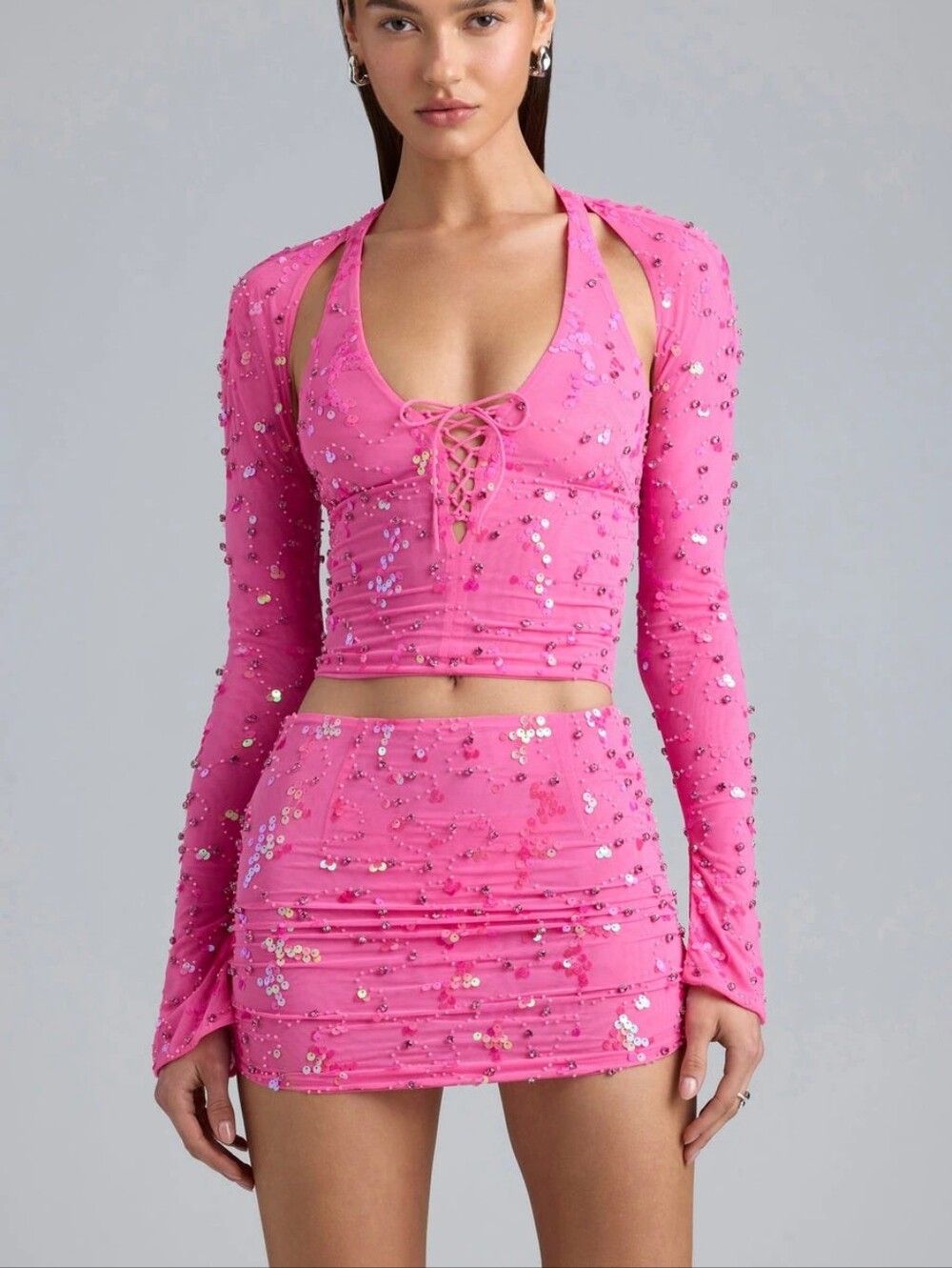 Oh Polly Embellished Cut-Out Halterneck Top in Bubblegum Pink - Bratz Collection